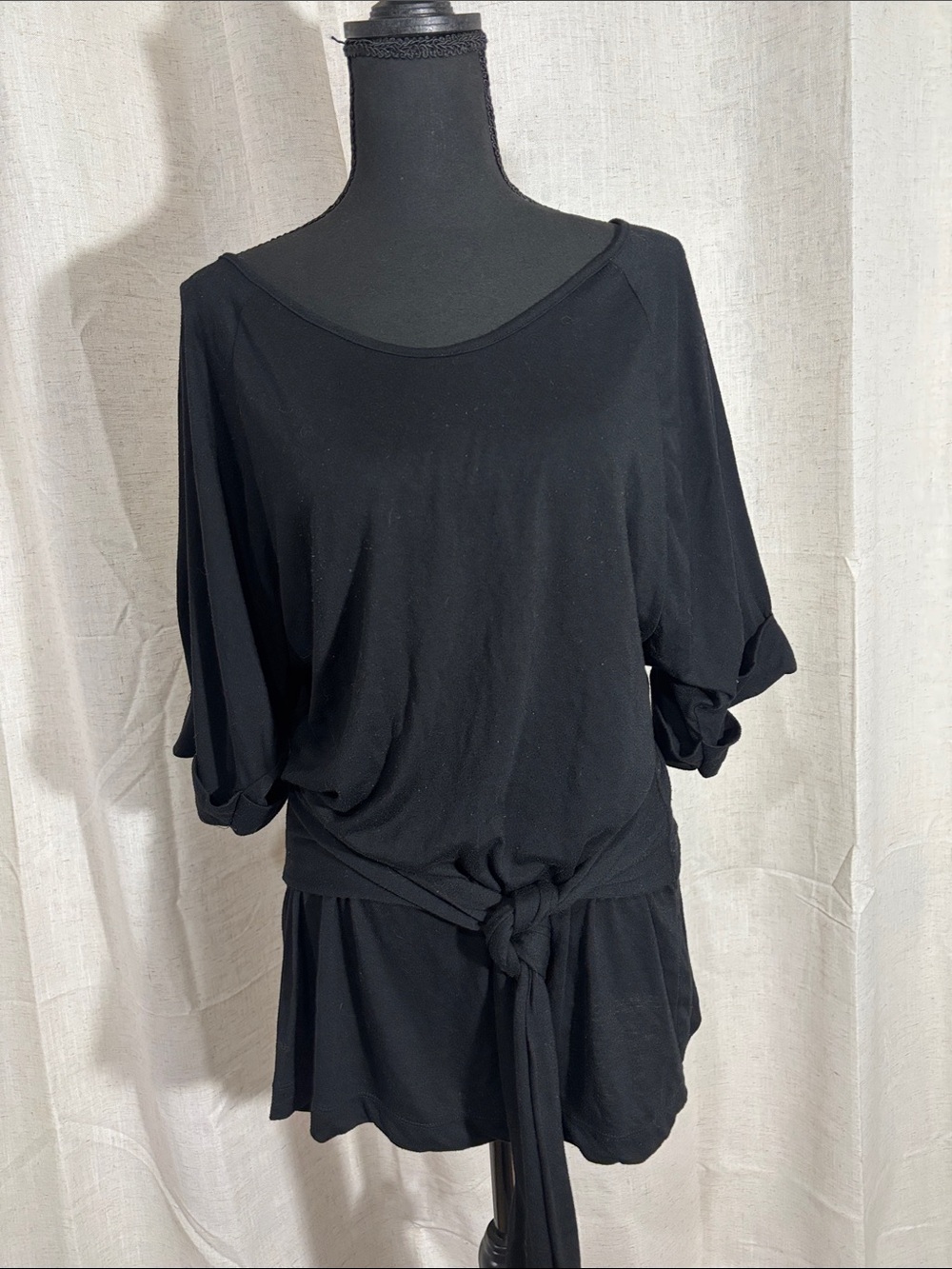 Isabella Rodriguez Black Tie-Front Dolman Tunic